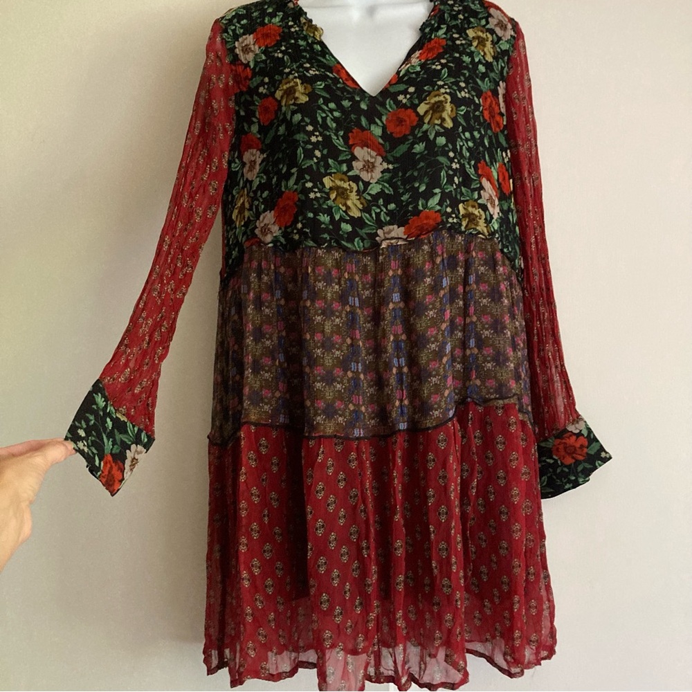 Sundance Patterns of Wander Patchwork Bohemian Floral Dress, Sz Large Petite